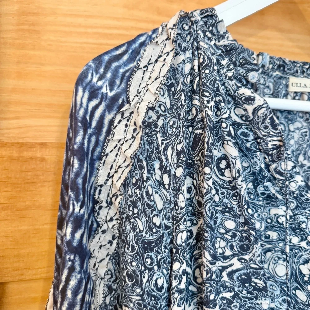 Ulla Johnson NEW Kana Indigo Ruffle Puff Sleeve Peasant Blouse Women’s size 6